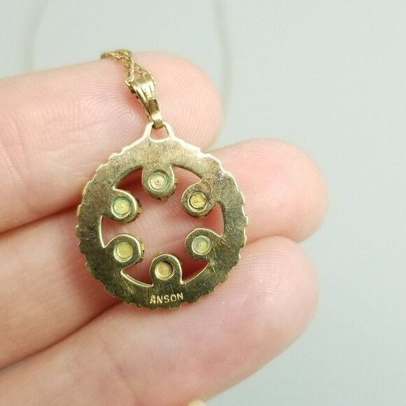 Vintage Anson Red Purple Pink Rhinestone Round Circle Pendant Necklace, 18 Inch - Picture 4 of 7